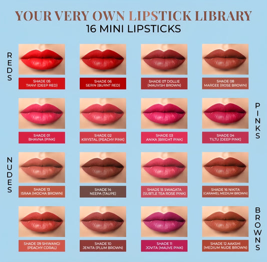 Just Herbs Herb-Enriched Ayurvedic Intense Colour Micro Mini Lipstick Set - 16 Shades (Multicolor, 7 g).