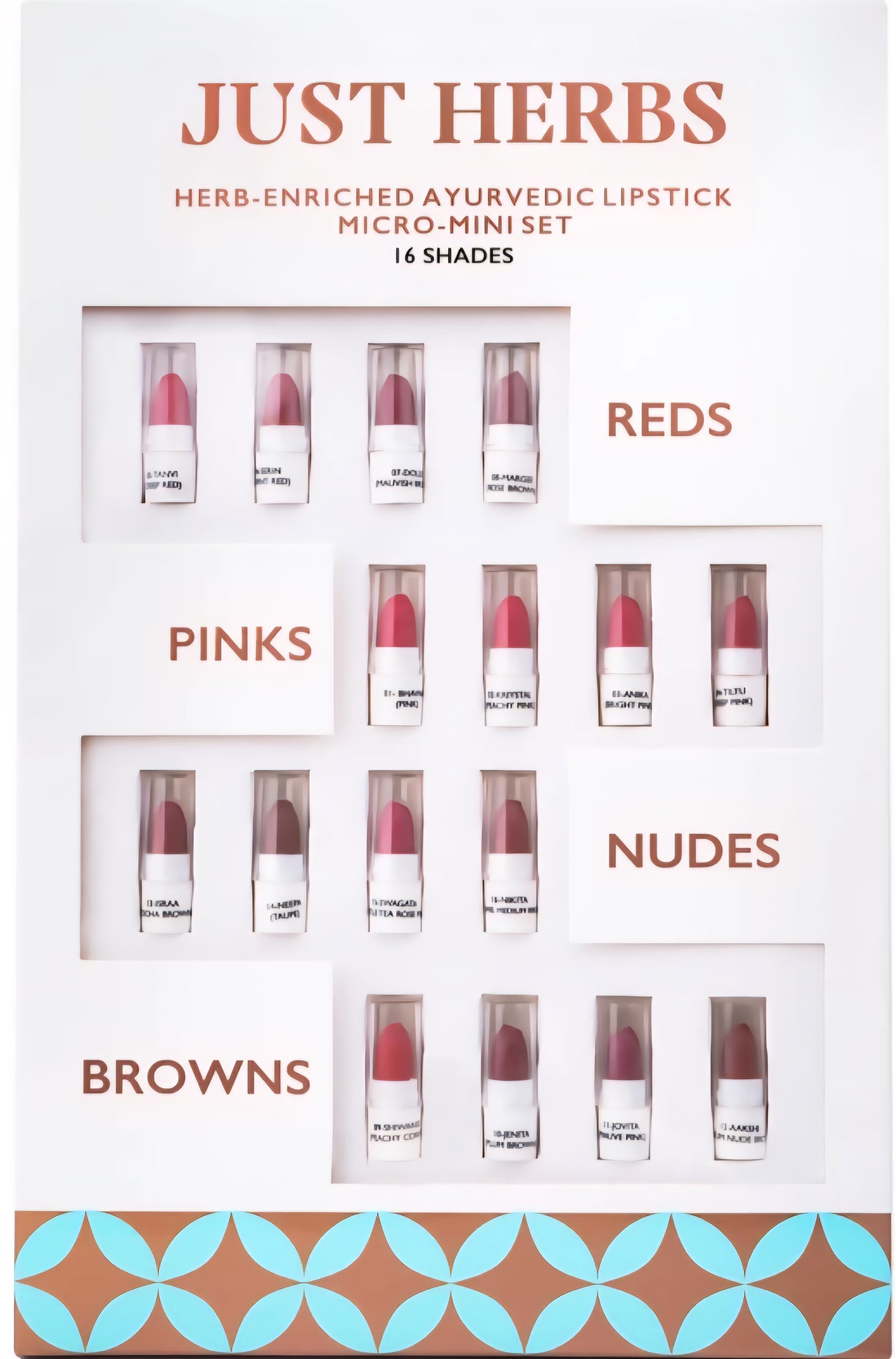 Just Herbs Herb-Enriched Ayurvedic Intense Colour Micro Mini Lipstick Set - 16 Shades (Multicolor, 7 g).
