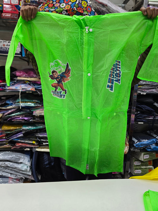 Boys Green color raincoat.