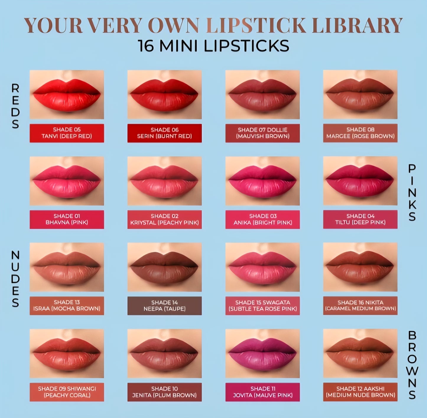 Just Herbs Herb-Enriched Ayurvedic Intense Colour Micro Mini Lipstick Set - 16 Shades (Multicolor, 7 g).